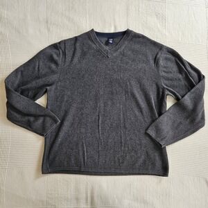 Vintage Gap V-Neck Sweater Charcoal Gray 100% Cotton Long Sleeve Men XL